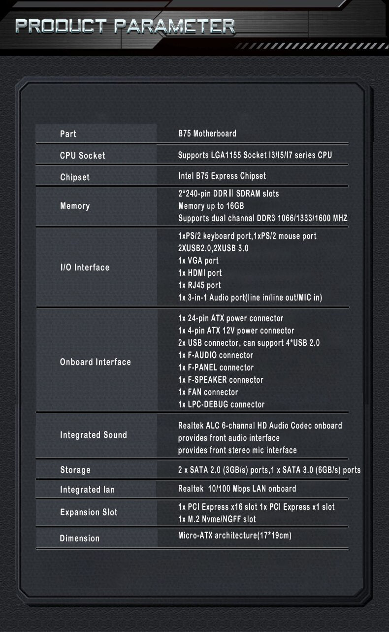 B75 Motherboard 2nd-3rd gen intel