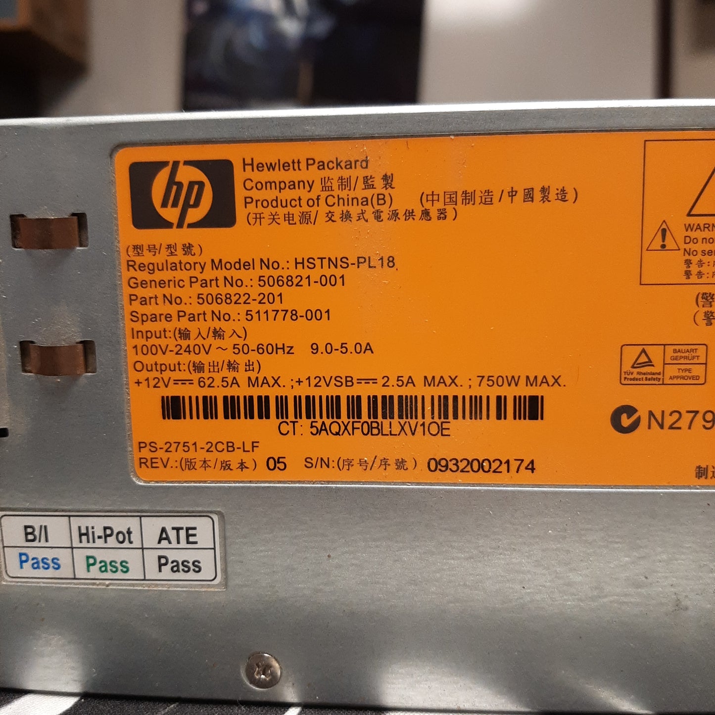 HP server 750W PSU + breakout board and cables .